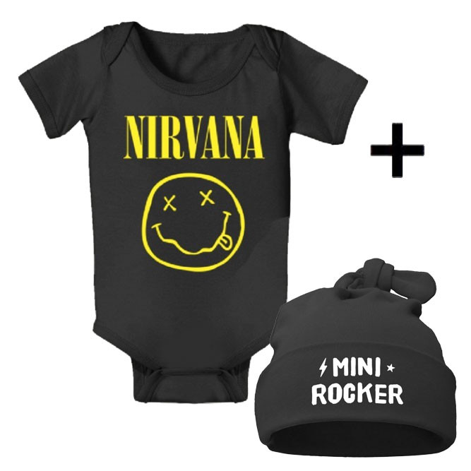 Juego de regalo con body de Nirvana y Mini Rocker Gorrita