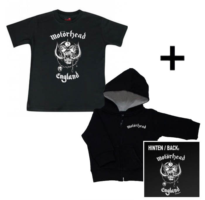 Juego de regalo con chaqueta para bebé de Motörhead con cremallera y capucha y camiseta para bebé de Motörhead